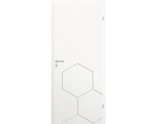 Foaie de ușă Classen alb Grafen 3 203,5x84,4 cm dreapta Ușă interioară albă cu structură orizontală de design hexagonal, mâner de ușă și încuietoare