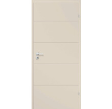 Ușă interioară netedă, cu frezări decorative orizontale, clanță și broască