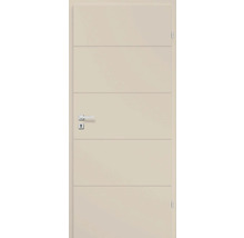 Ușă interioară netedă cu linii decorative orizontale, mâner și broască