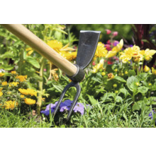 Săpăligă dublă cu coadă de lemn în stratul de flori