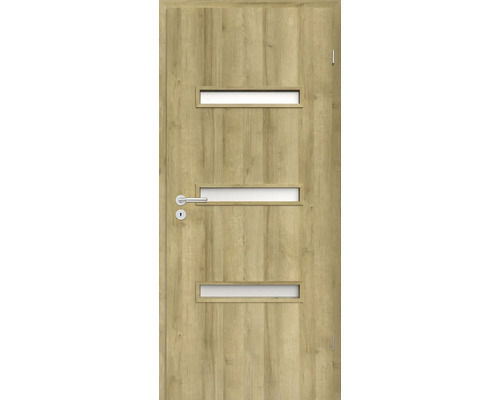 Foaie de ușă Classen Rivera Century 3 203,5x64,4 cm dreapta 3 balamale Ușă din lemn cu trei decupaje de sticlă și feronerie din oțel inoxidabil