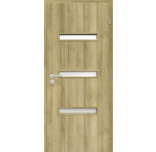 Ușă din lemn cu trei inserții orizontale de sticlă și feronerie din oțel inoxidabil