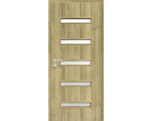 Ușă din lemn cu cinci inserții dreptunghiulare din sticlă și clanță