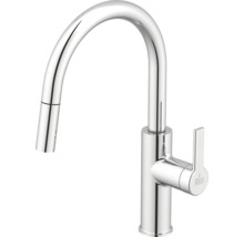 Baterie de bucătărie cu gât înalt și duș extractibil