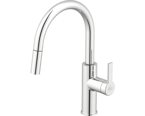 Baterie de bucătărie cu gât înalt și duș extractibil