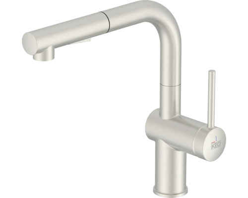 Baterie bucătărie cu duș KEO BIYO inox periat Baterie de bucătărie cu duș extractibil și manetă