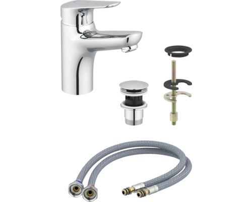 Baterie, garnitură de scurgere și furtunuri de conectare pentru lavoar