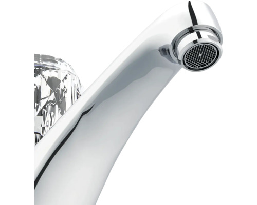 Baterie de apă metalică lucioasă cu mâner asemănător cristalului