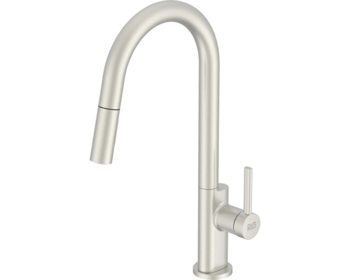 Baterie de bucătărie cu gât înalt și duș extractibil