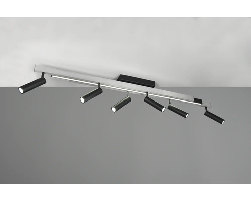 Lumină de plafon cu șase spoturi și un suport alungit pentru montare pe tavan.