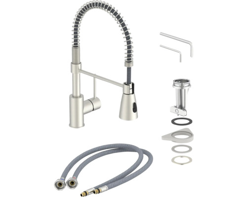 Baterie de bucătărie cu funcție de duș și accesorii