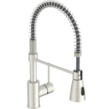 Baterie de bucătărie cu gât cu arc spiralat și scurgere