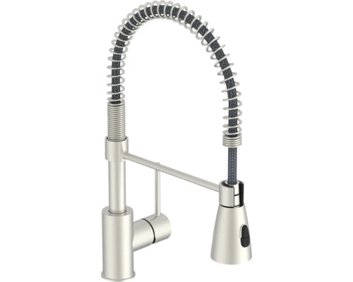 Baterie de bucătărie cu gât cu arc spiralat și scurgere