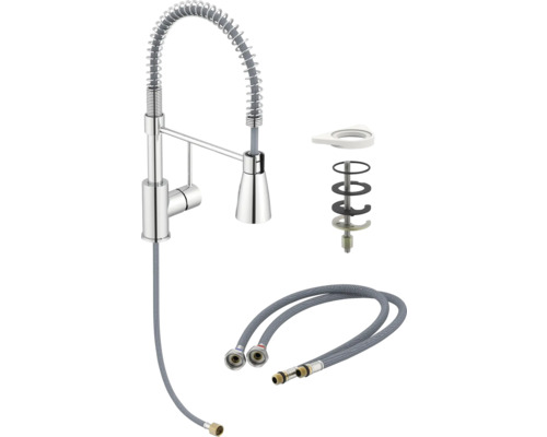 Baterie de bucătărie cu furtun și material de montaj