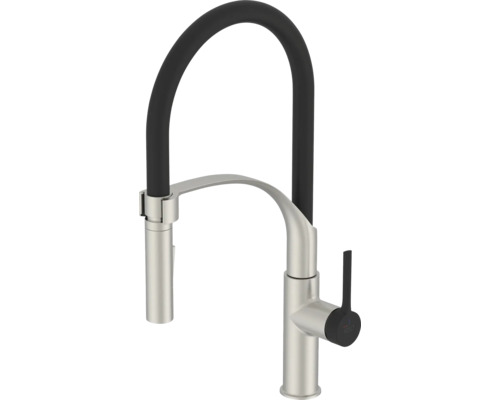 Baterie bucătărie cu duș KEO PANI inox satinat Baterie de bucătărie cu gât flexibil