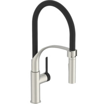 Baterie de bucătărie cu gât înalt pivotant și duș extractibil