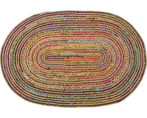 Covor oval din fibre naturale cu accente multicolore