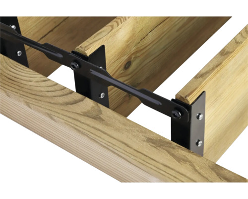 Construcție din lemn cu conector negru pentru construcția de terase