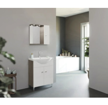 Baie modernă cu dulap inferior pentru lavoar, lavoar și dulap cu oglindă cu iluminare