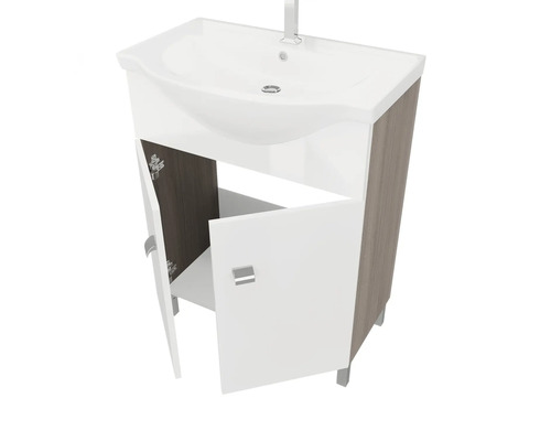 Dulap de bază pentru lavoar cu ușa deschisă pentru baie