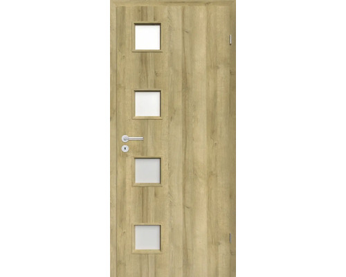 Foaie de ușă Classen Rivera Modena 4 203,5x84,4 cm dreapta 3 balamale Ușă din lemn cu patru inserții pătrate din sticlă și un mâner de ușă