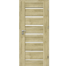 Ușă de interior cu aspect de lemn și decupaje de lumină