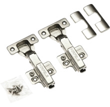 Două balamale pentru mobilă cu șuruburi și plăci de acoperire