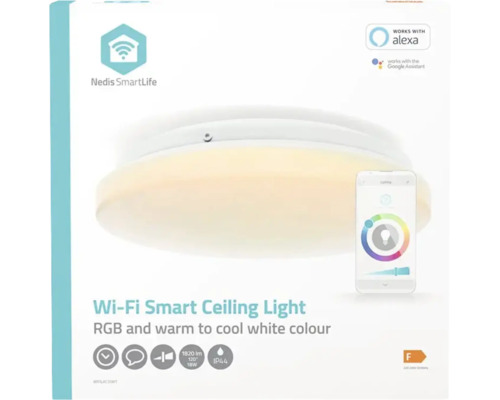 Ambalaj pentru plafoniera inteligentă Wi-Fi Nedis SmartLife cu schimbare de culoare RGB și alb cald până la rece