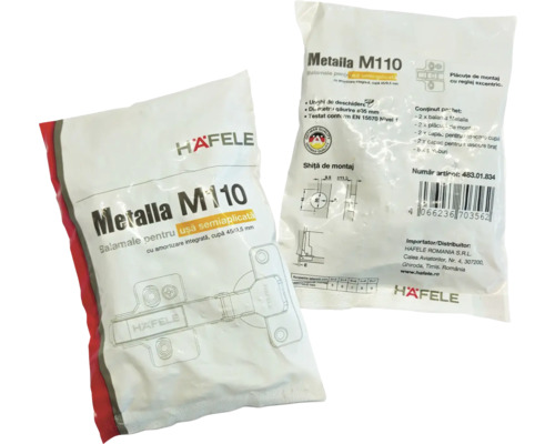 Pachet balamale Haefele Metalla M110 pentru uși semiacoperite cu amortizare integrată