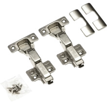 Două balamale pentru mobilă cu șuruburi și plăci de acoperire