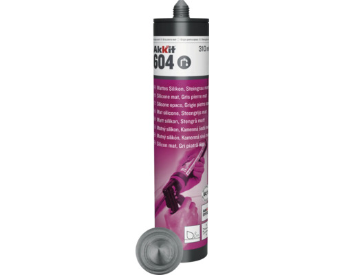 Silicon Akkit 604 310 ml gri ciment mat Cartuș silicon mat gri piatră Akkit 604, 310ml