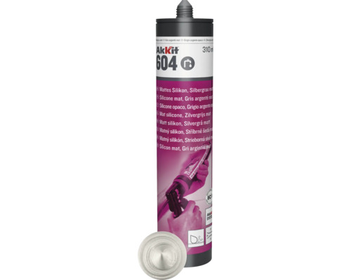 Silicon Akkit 604 310 ml argintiu mat Akkit 604 silicon mat, gri argintiu, cartuș de 310 ml cu duză