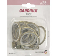 Inele Gardinia 25 mm cu inserție de alunecare și cleme în ambalaj