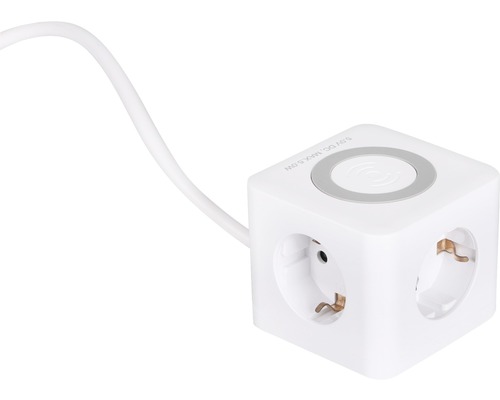 Prelungitor electric Q-Link Powercube 3 prize + 3x USB + încărcare wireless, cablu 1,5m 3680W, alb