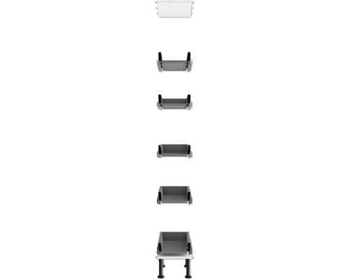 Diverse perspective ale unui sertar cu sistem de extensie pentru mobilier