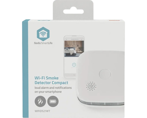 Detector de fum compact Wi-Fi Nedis SmartLife în ambalaj