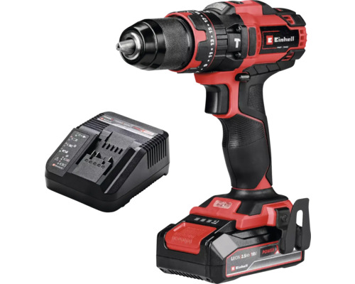 Mașină de găurit și înșurubat cu impact Einhell TE-CD 18/44 18V, 400 r/min max. 44Nm, incl. 1x2,5Ah acumulator și încărcător Mașină de găurit și înșurubat cu acumulator Einhell cu încărcător