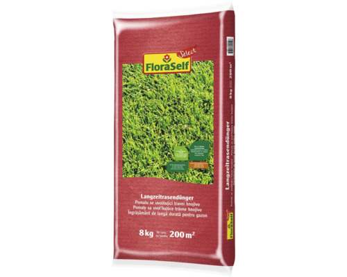 Îngrășământ gazon FloraSelf Select 8 kg 200 m² de lungă durată Îngrășământ pentru gazon cu eliberare prelungită FloraSelf în sac de 8 kilograme pentru până la 200 de metri pătrați