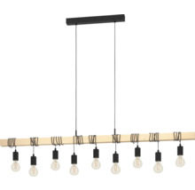 Lampă suspendată cu grindă de lemn și mai multe becuri