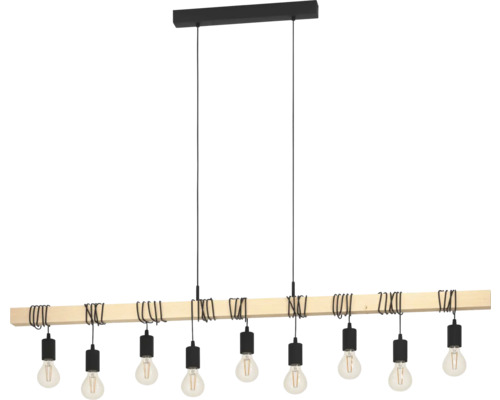 Lampă suspendată cu grindă de lemn și mai multe becuri