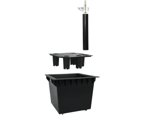 Sistem hidroponic cu vas de plantare, inserție și indicator de nivel al apei