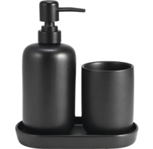 Set de baie negru cu dozator de săpun, pahar și suport