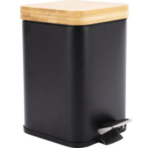 Coș de gunoi negru cu pedală și capac din bambus