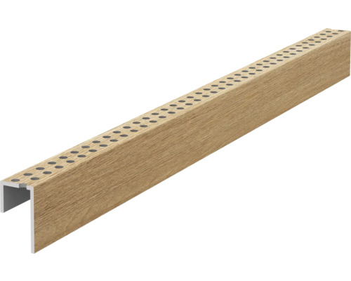 Profil perforat panou fațadă ventilată FS261 Natural Oak 3 m Plintă cu decor de lemn și decupaje