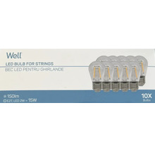 Logo Well. Pachet de zece becuri LED E27 de 150 lumeni fiecare pentru ghirlande luminoase.