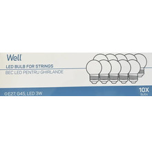 Pachet de zece becuri LED E27, G45, LED 3 wați pentru ghirlande luminoase