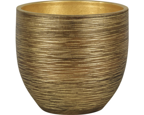 Mască ghiveci Passion for Pottery Le Havre oval ceramică Ø 20 cm H 18 cm auriu Ghiveci de flori ceramic cu structură orizontală liniară