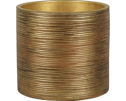 Mască ghiveci Passion for Pottery Le Havre rotund ceramică Ø 20 cm H 18 cm auriu Vază decorativă cu design orizontal cu linii