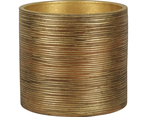 Mască ghiveci Passion for Pottery Le Havre rotund ceramică Ø 24 cm H 22 cm auriu Ghiveci de flori cilindric cu suprafață canelată