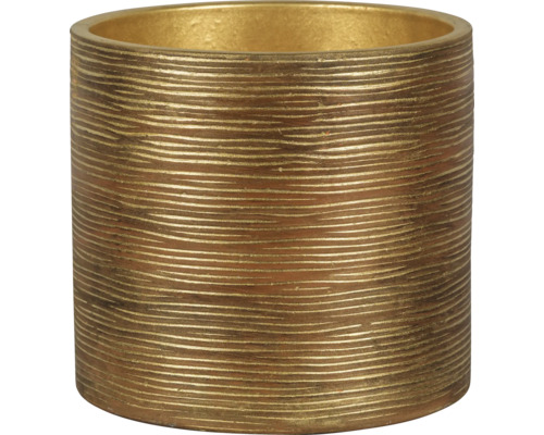 Mască ghiveci Passion for Pottery Le Havre rotund ceramică Ø 29 cm H 26 cm auriu Ghiveci de flori cilindric cu caneluri orizontale